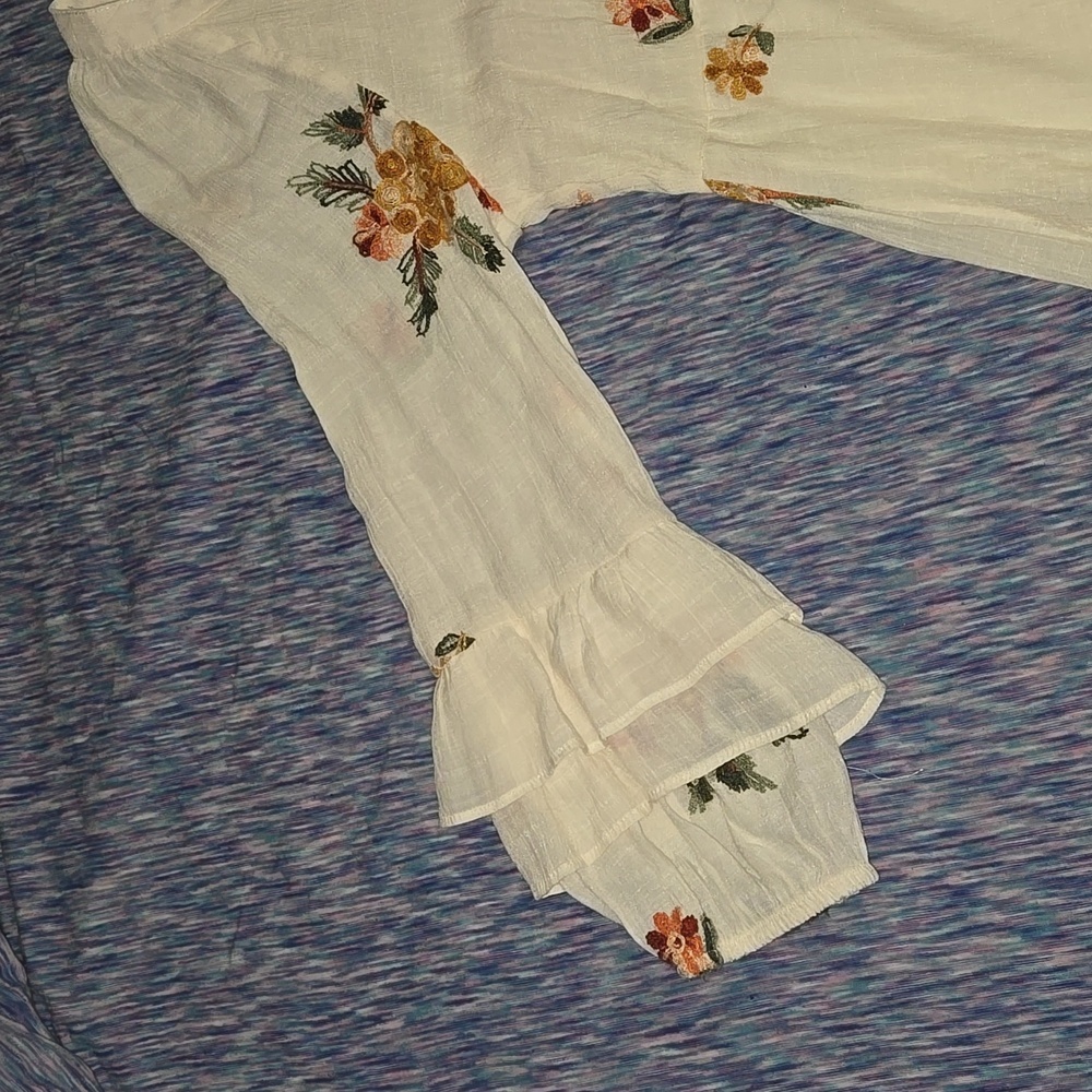 Fig and Flower Women's Embroidered Floral Print Dress Ivory Size Petite L - Picture 4 of 9